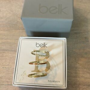 Set of 3 gold stacking rings adjustable initial B with pearl ring and solid ring